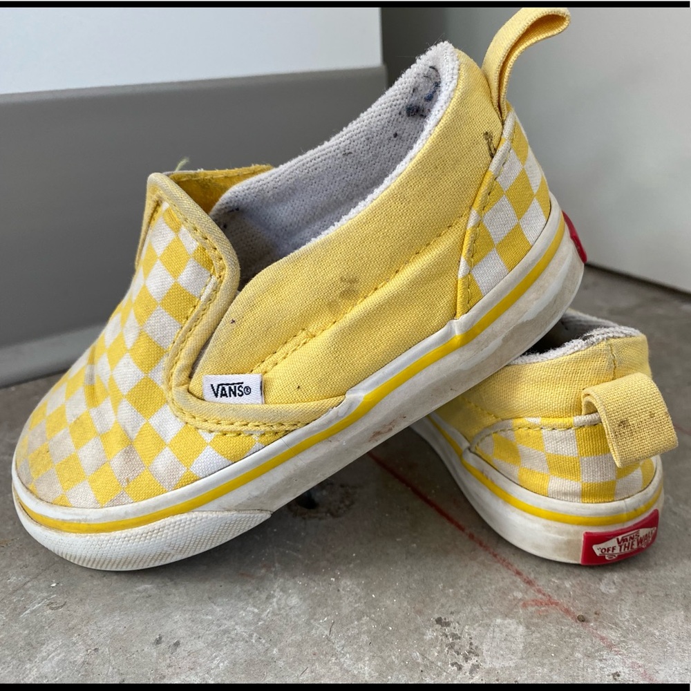 Toddler yellow checkered classic Vans slip-ons